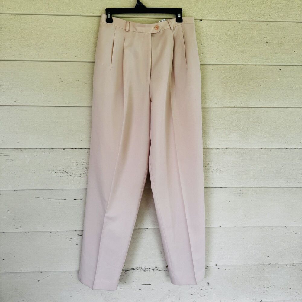 Talbots Women's High Waist Pleated Tapered 14 Dress Pants Twill Made in USA Pink